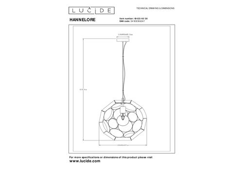  Подвесной светильник Lucide HANNELORE 10423/40/30, фото 3 
