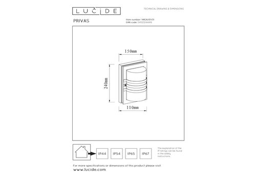  Настенный уличный светильник Lucide PRIVAS 14826/01/31, фото 4 