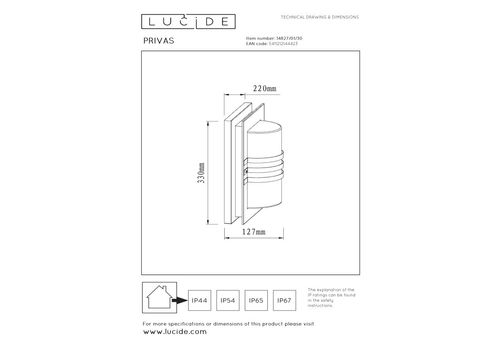  Настенный уличный светильник Lucide PRIVAS 14827/01/30, фото 6 