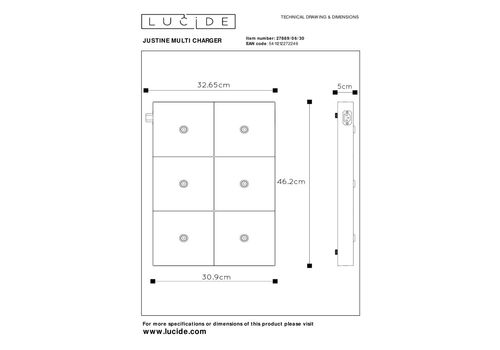  Энергетическая стойка Lucide JUSTINE MULTI CHARGER 27889/06/30, фото 6 